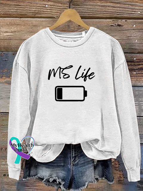 MS Life Ms Awareness Multiple Sclerosis Warrior Multiple Sclerosis Orange Ribbon Casual Sweatshirt White / S