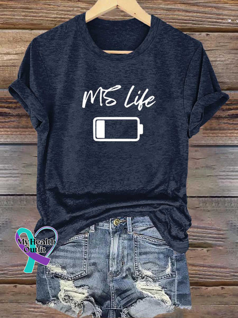 MS Life Ms Awareness Multiple Sclerosis Warrior Multiple Sclerosis Orange Ribbon T-shirt Blue / S