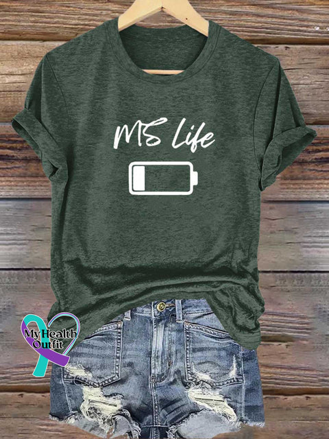 MS Life Ms Awareness Multiple Sclerosis Warrior Multiple Sclerosis Orange Ribbon T-shirt Green / S
