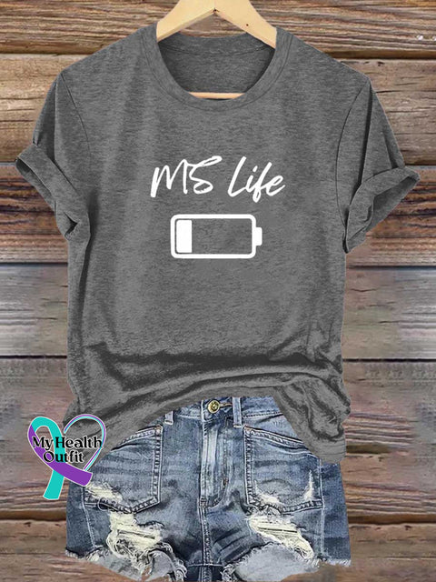 MS Life Ms Awareness Multiple Sclerosis Warrior Multiple Sclerosis Orange Ribbon T-shirt Grey / S