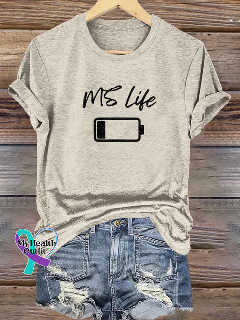 MS Life Ms Awareness Multiple Sclerosis Warrior Multiple Sclerosis Orange Ribbon T-shirt Sand / S