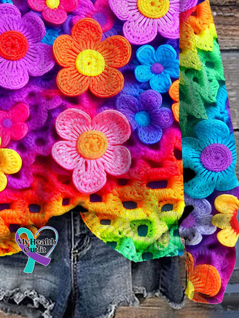 Multicolor Beautiful Flowers Simulation Art Print Knit Pullover Sweater