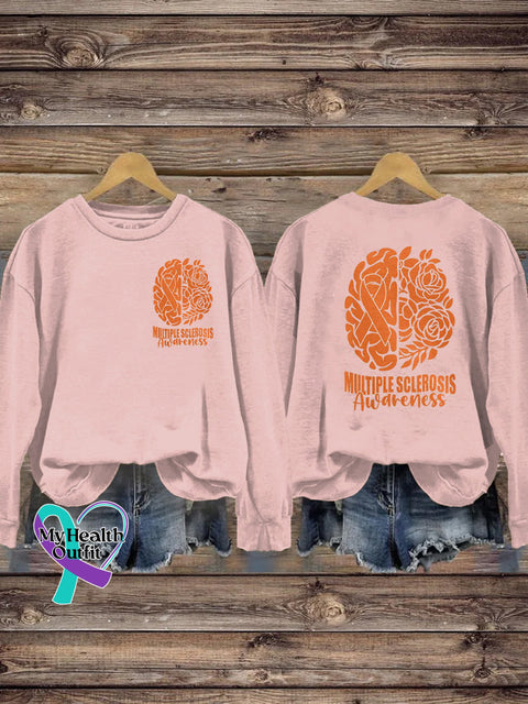 Multiple Sclerosis Awareness Brain Floral Print Casual Crew Neck Sweatshirt Pink / S