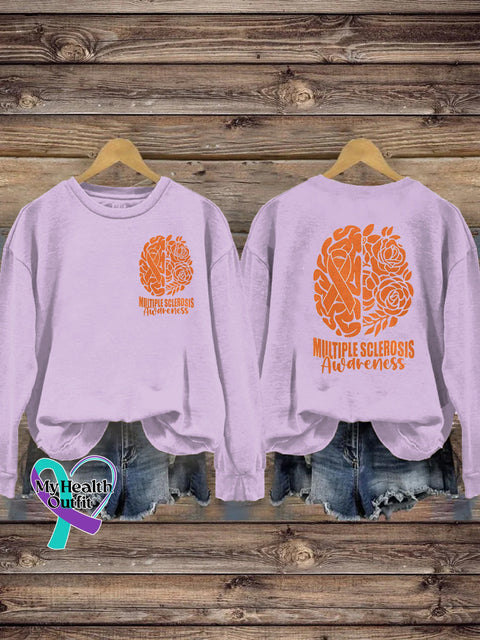 Multiple Sclerosis Awareness Brain Floral Print Casual Crew Neck Sweatshirt Purple / S