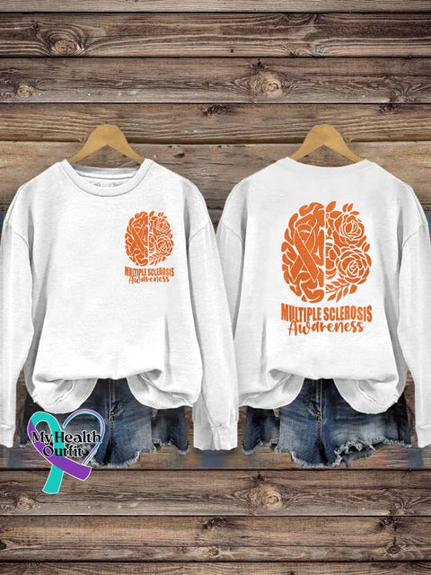 Multiple Sclerosis Awareness Brain Floral Print Casual Crew Neck Sweatshirt White / S