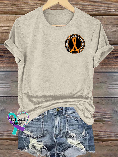 Multiple Sclerosis Awareness Casual Round Neck Short Sleeve Beige / S