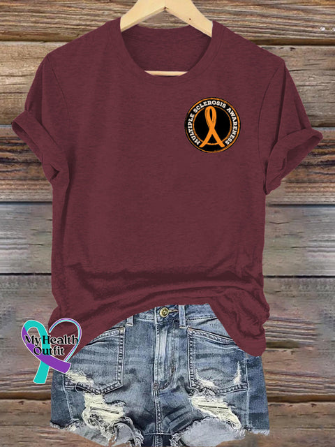 Multiple Sclerosis Awareness Casual Round Neck Short Sleeve Brown / S