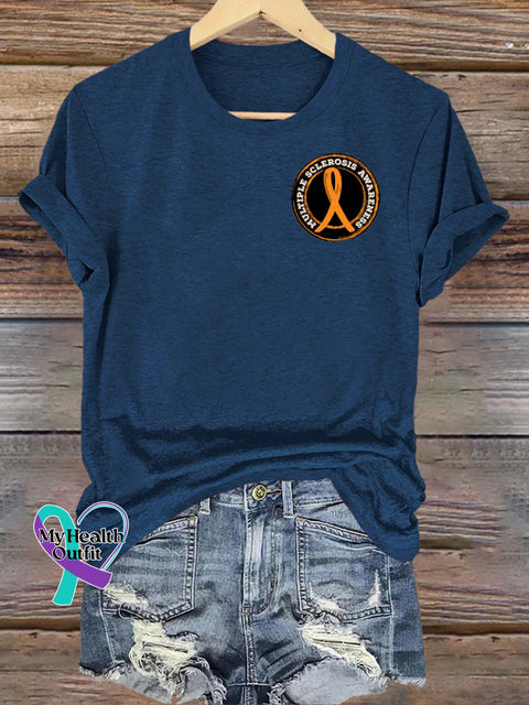 Multiple Sclerosis Awareness Casual Round Neck Short Sleeve NavyBlue / S