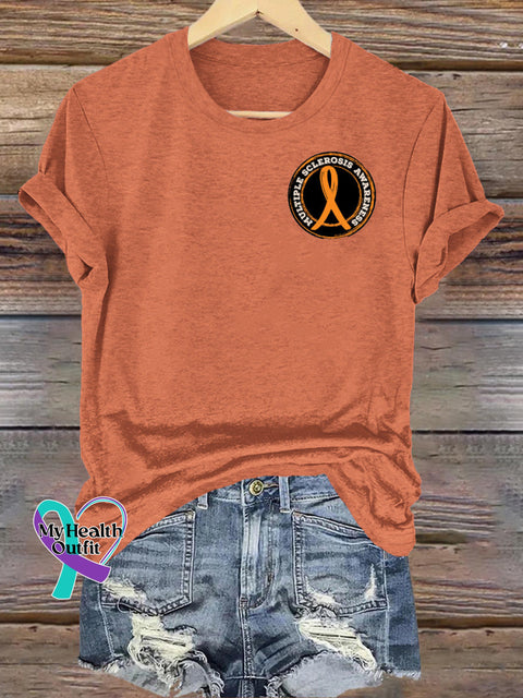 Multiple Sclerosis Awareness Casual Round Neck Short Sleeve Orange / S