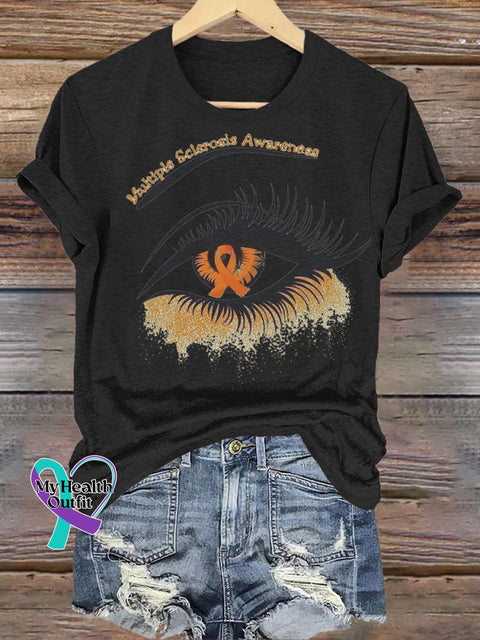 Multiple Sclerosis Awareness Eye Print Casual Round Neck Short Sleeve T-Shirt Black / S