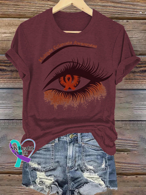 Multiple Sclerosis Awareness Eye Print Casual Round Neck Short Sleeve T-Shirt Brown / S