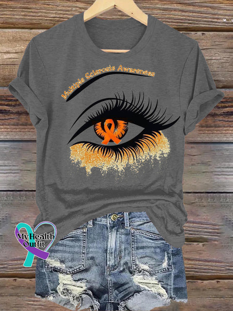 Multiple Sclerosis Awareness Eye Print Casual Round Neck Short Sleeve T-Shirt Grey / S