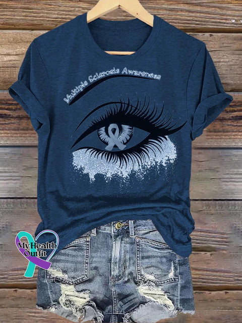 Multiple Sclerosis Awareness Eye Print Casual Round Neck Short Sleeve T-Shirt NavyBlue / S
