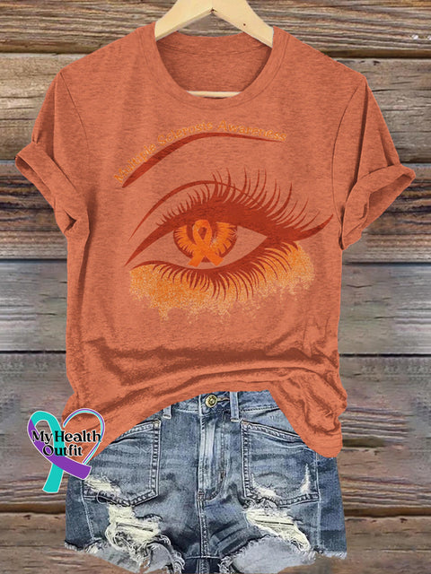 Multiple Sclerosis Awareness Eye Print Casual Round Neck Short Sleeve T-Shirt Orange / S