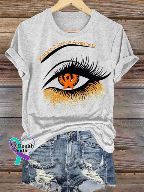 Multiple Sclerosis Awareness Eye Print Casual Round Neck Short Sleeve T-Shirt White / S