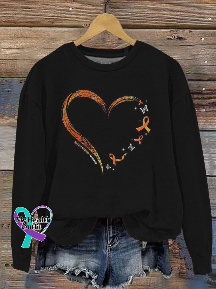 Multiple Sclerosis Awareness Heart Graphic Printed Casual Sweatshirt Black / S