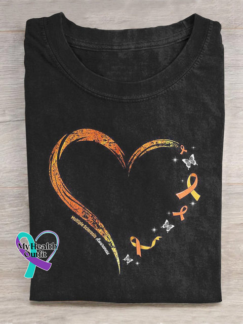 Multiple Sclerosis Awareness Heart Graphic Printed T-Shirt Black / S