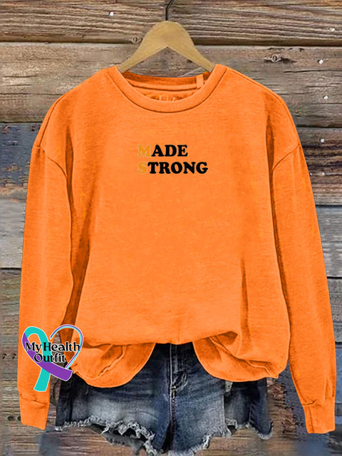 Multiple Sclerosis Awareness MS Made Strong Crew Neck Casual Sweatshirt Orange / S