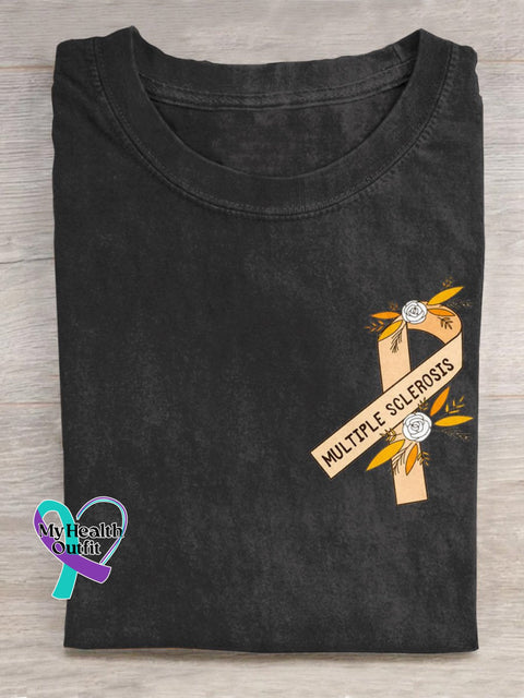 Multiple Sclerosis Awareness Ribbon Graphic Printed T-Shirt Black / S