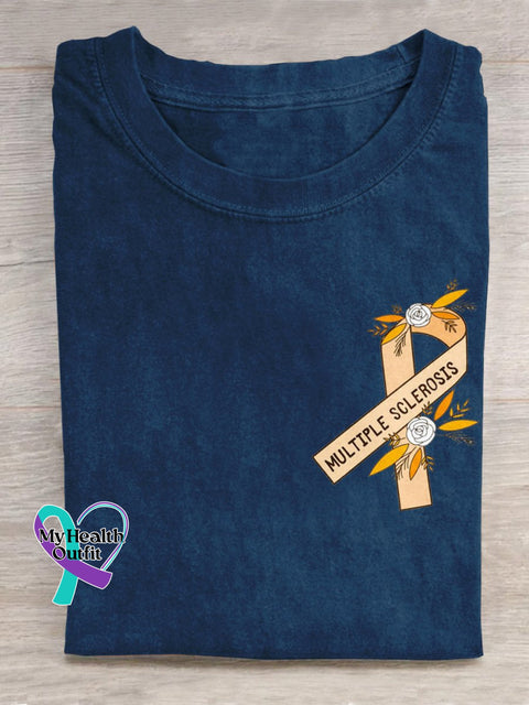 Multiple Sclerosis Awareness Ribbon Graphic Printed T-Shirt Blue / S