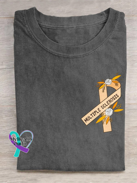 Multiple Sclerosis Awareness Ribbon Graphic Printed T-Shirt Grey / S