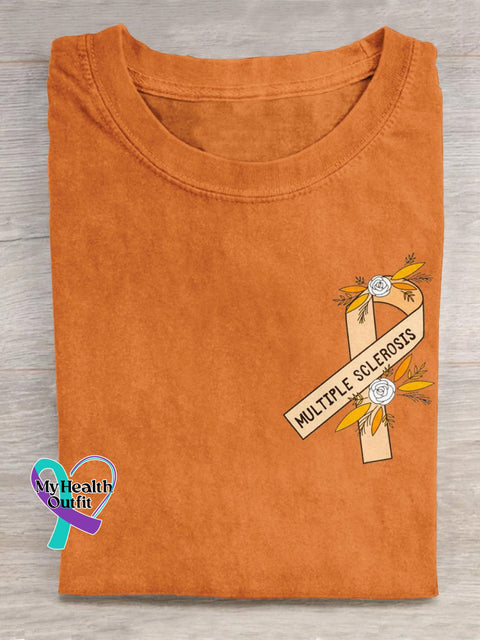 Multiple Sclerosis Awareness Ribbon Graphic Printed T-Shirt Orange / S