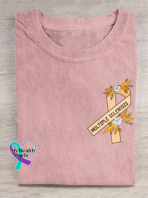 Multiple Sclerosis Awareness Ribbon Graphic Printed T-Shirt Pink / S