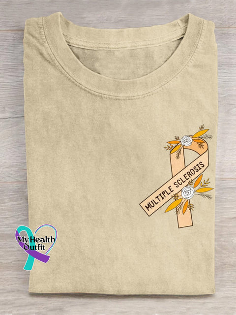 Multiple Sclerosis Awareness Ribbon Graphic Printed T-Shirt Sand / S