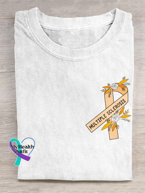 Multiple Sclerosis Awareness Ribbon Graphic Printed T-Shirt White / S