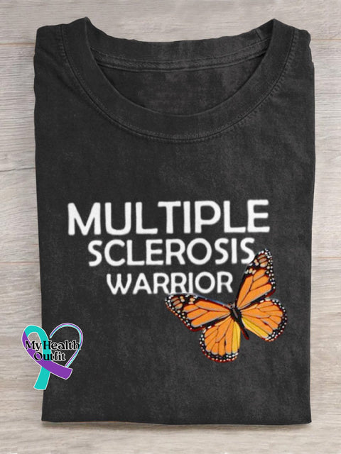 ’Multiple Sclerosis Awareness’ Texts And Butterfly Graphic Printed T-Shirt Black / S