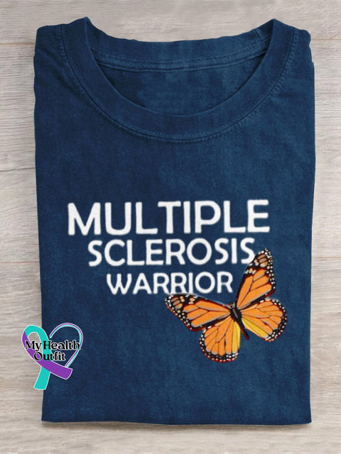 ’Multiple Sclerosis Awareness’ Texts And Butterfly Graphic Printed T-Shirt Blue / S