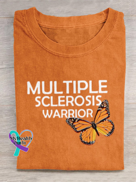 ’Multiple Sclerosis Awareness’ Texts And Butterfly Graphic Printed T-Shirt Orange / S