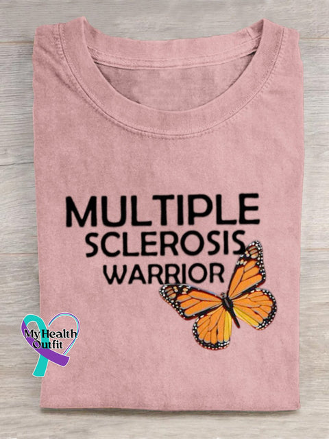 ’Multiple Sclerosis Awareness’ Texts And Butterfly Graphic Printed T-Shirt Pink / S