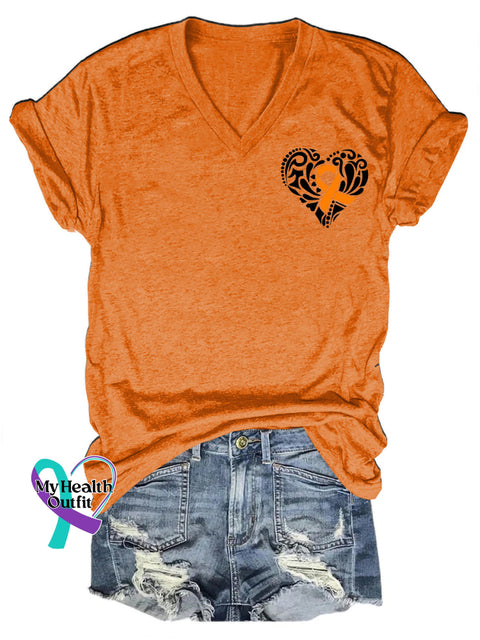 Multiple Sclerosis Printed V-Neck Casual Short Sleeve T-Shirt Orange / S