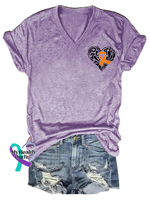 Multiple Sclerosis Printed V-Neck Casual Short Sleeve T-Shirt Purple / S