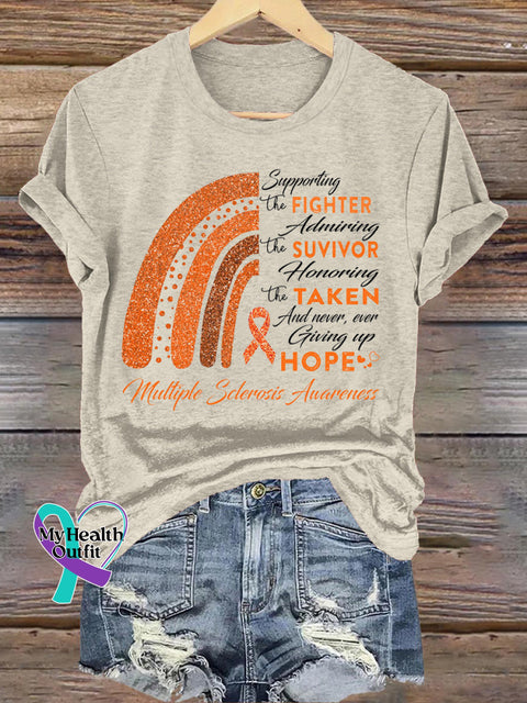 Multiple Sclerosis Rainbow Casual Round Neck Short Sleeve Beige / S