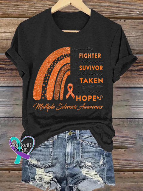 Multiple Sclerosis Rainbow Casual Round Neck Short Sleeve Black / S