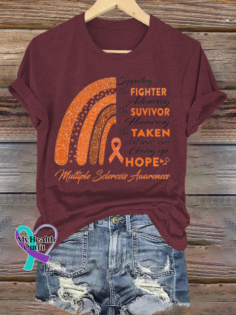 Multiple Sclerosis Rainbow Casual Round Neck Short Sleeve Brown / S
