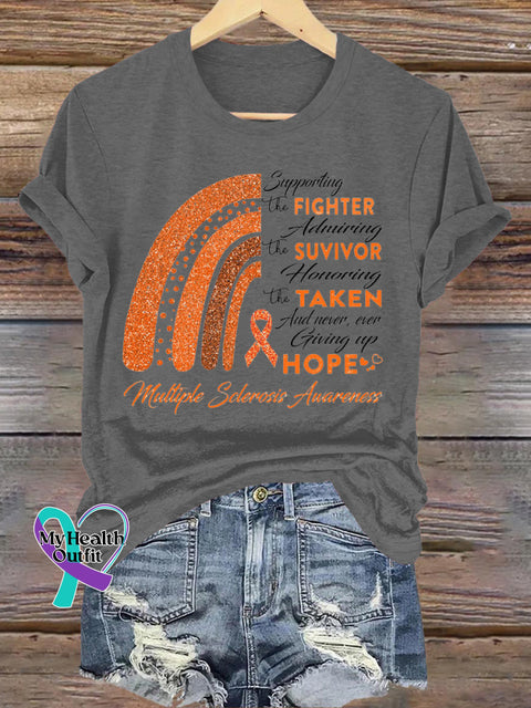 Multiple Sclerosis Rainbow Casual Round Neck Short Sleeve Grey / S