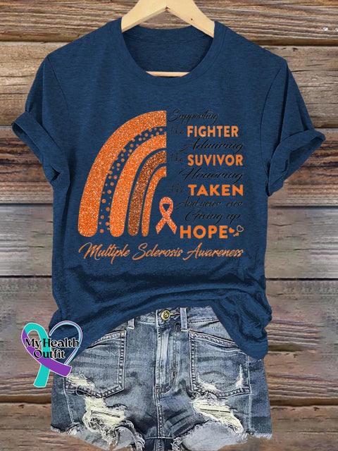 Multiple Sclerosis Rainbow Casual Round Neck Short Sleeve NavyBlue / S