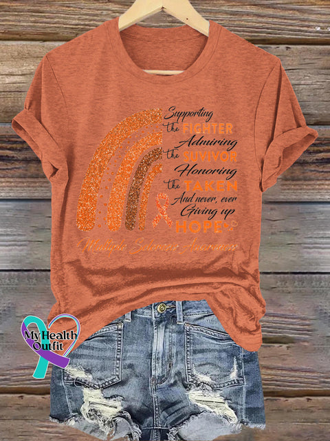 Multiple Sclerosis Rainbow Casual Round Neck Short Sleeve Orange / S