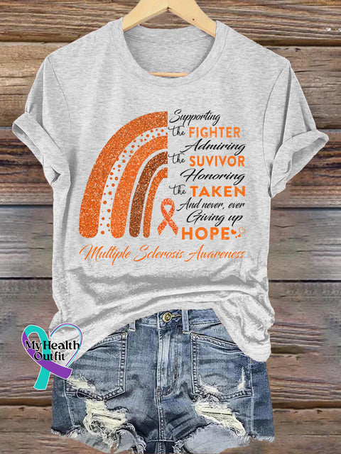 Multiple Sclerosis Rainbow Casual Round Neck Short Sleeve White / S