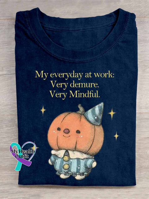 My Everyday At Work Very Demure Very Mindful Art Ghost Pumpkin Print T shirt Blue / S