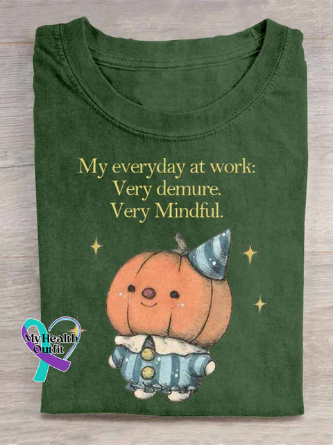 My Everyday At Work Very Demure Very Mindful Art Ghost Pumpkin Print T shirt Green / S