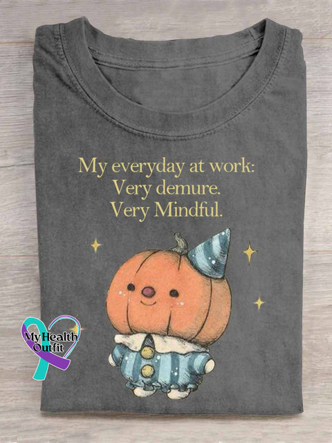My Everyday At Work Very Demure Very Mindful Art Ghost Pumpkin Print T shirt Grey / S