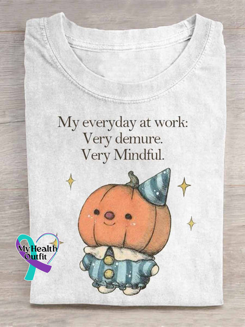 My Everyday At Work Very Demure Very Mindful Art Ghost Pumpkin Print T shirt White / S