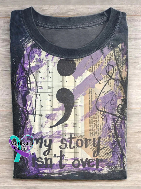 My Story Isn’t Over Semicolon Art Print Casual T-Shirt Multicolor / S