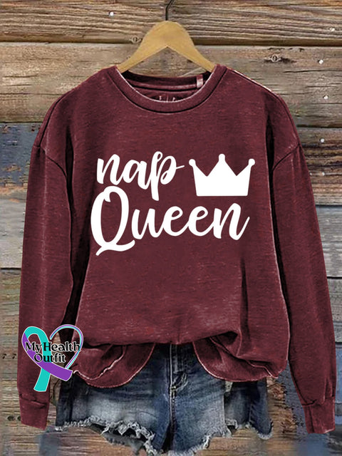 Nap Queen Art Print Casual Sweatshirt Maroon / S