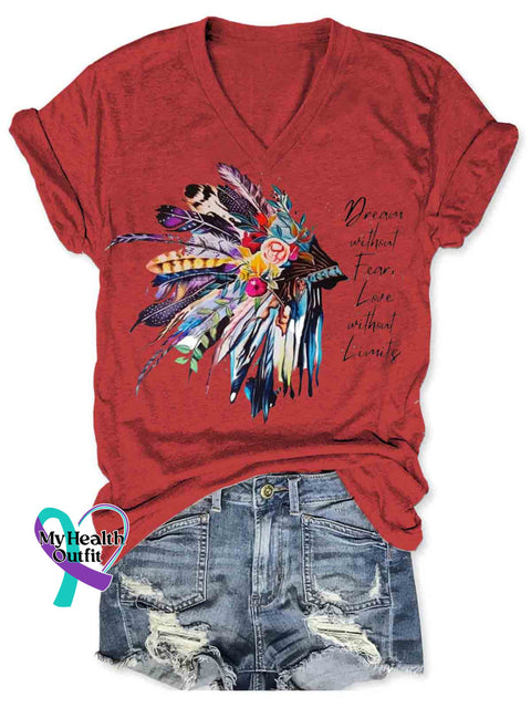 Native American Indian Inspired Art Women’s V-neck Casual T-Shirt Red / S