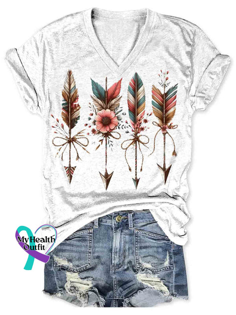 Native American Indian Inspired Art Women’s V-neck Casual T-Shirt White / S